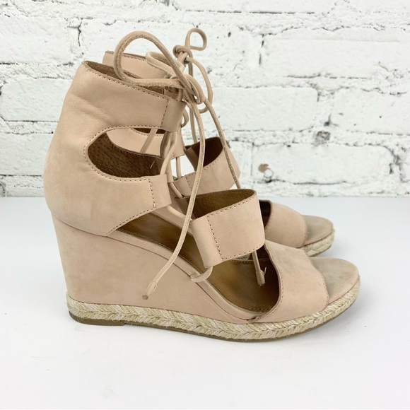 Frye Roberta Ghillie Espadrille Wedge Nude Leather Sandal Tie Lace Up 9 - Picture 4 of 11